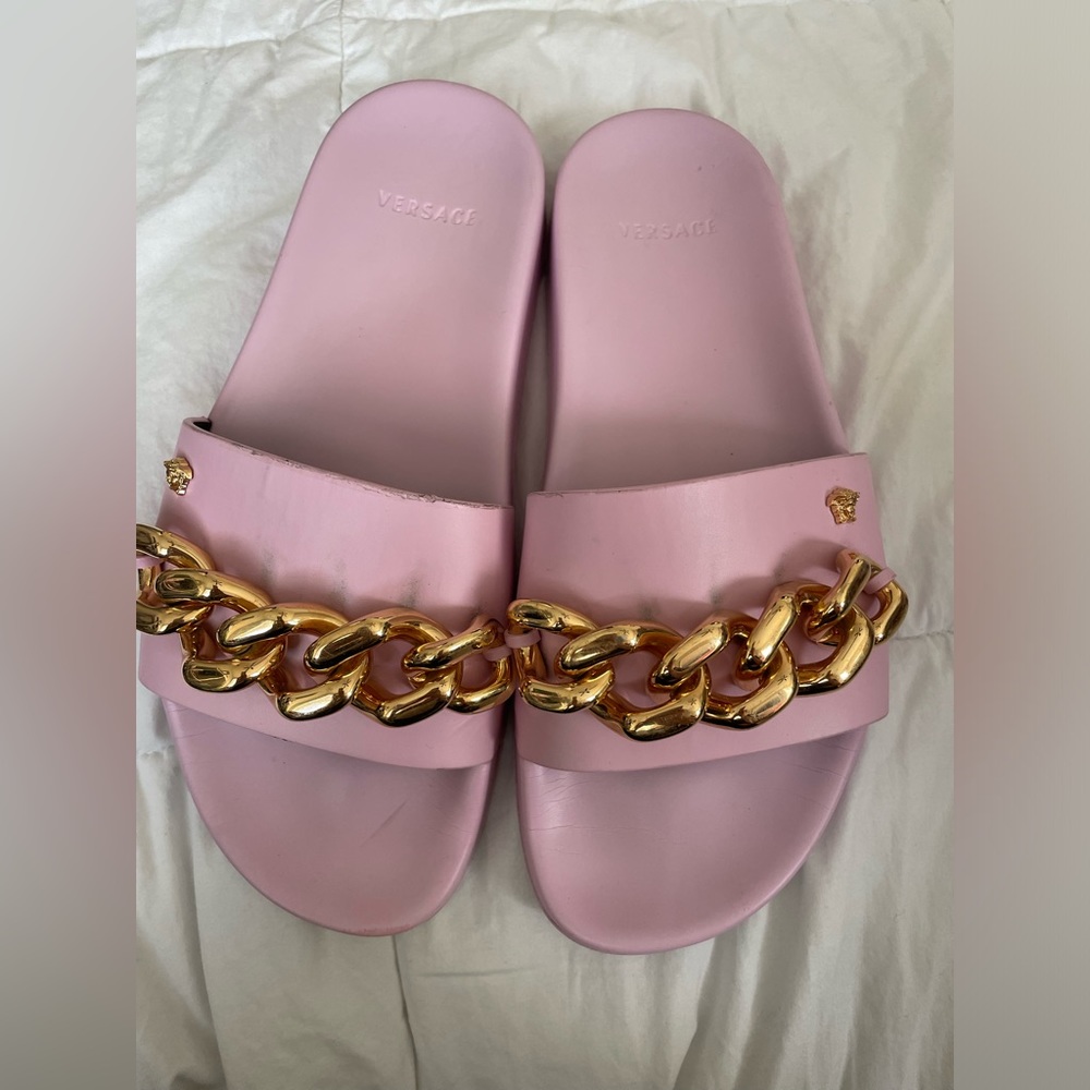 Authentic Versace pink chain pool slides